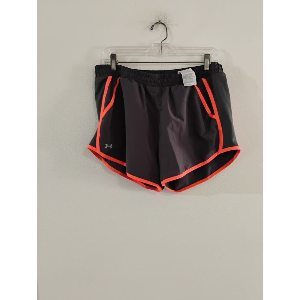 Under Armour HeatGear Womens Gray Neon Orange Trim Running Shorts Large Loose